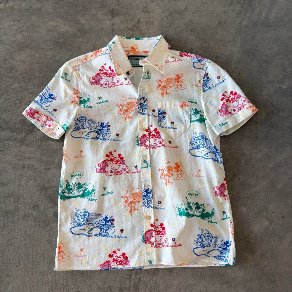 Disney x Gucci Mickey Minnie Mouse Print Short Sleeve Button-Up Shirt Size 52